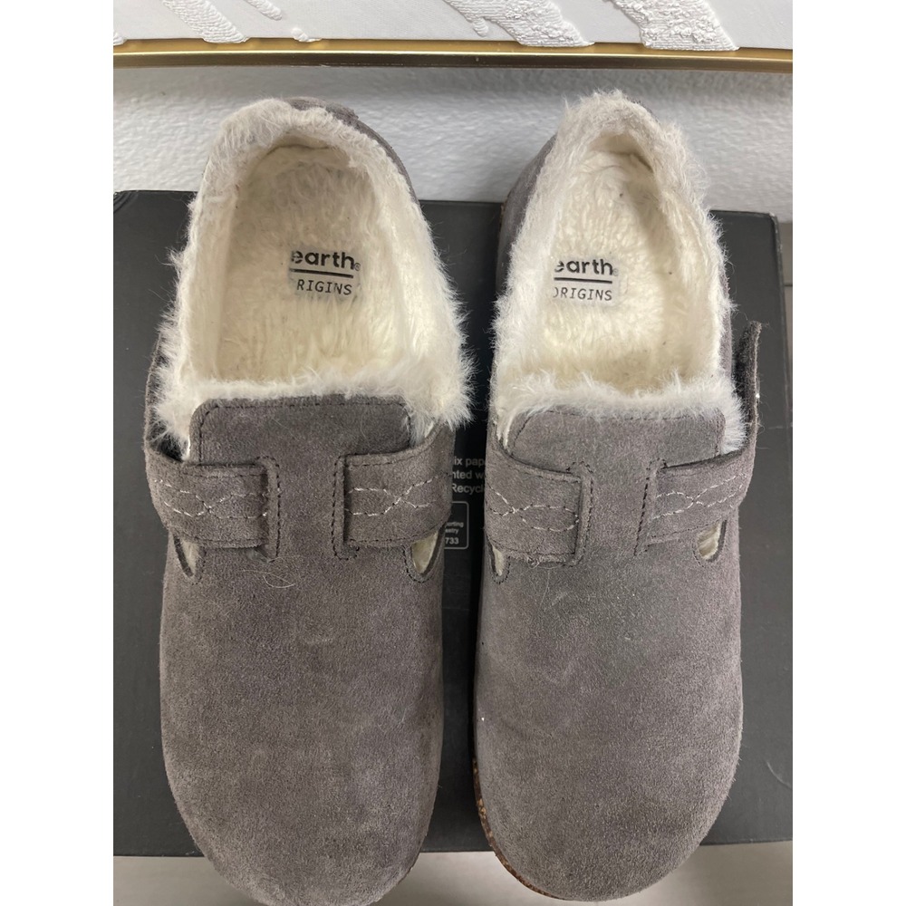 Earth Origins Aurora Jade Grey Suede Faux Fur Lined Cork Slip On Shoes 7 - Picture 3 of 16
